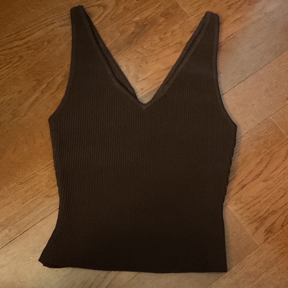 Babaton Chocolate Ribbed V-Neck Tank Top